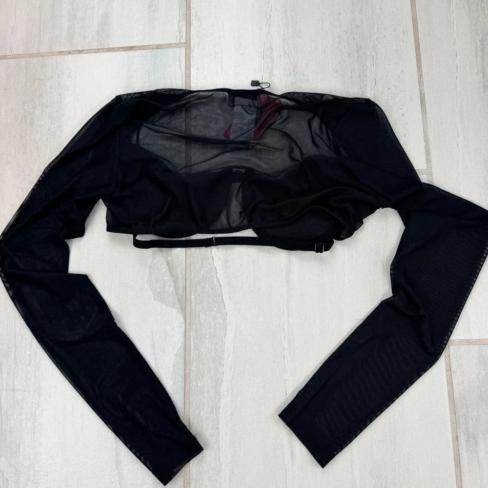 Edikted Black Sheer Mesh Underwire Bra Bolero Shrug Long Sleeve Top S11741 M